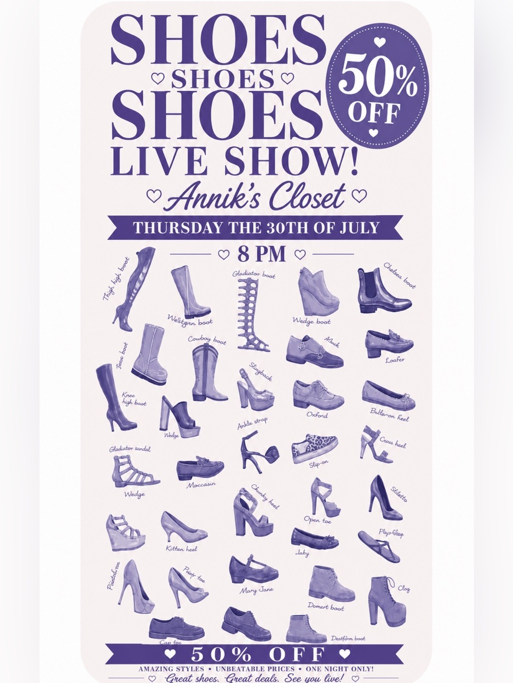 SHOES SHOES AND MORE SHOES AT 50% off